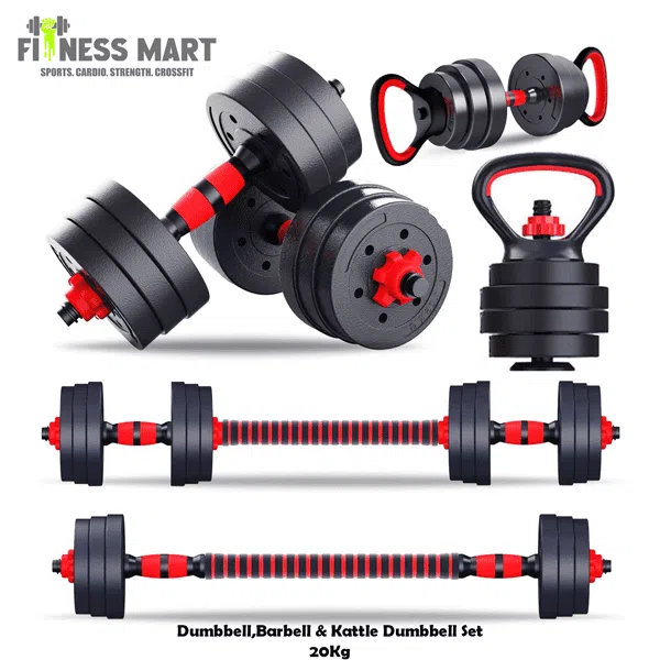 (3 In 1) 20Kg Dumbbell Set for Dumbbell, Barbell & Kattle Dumbbell - Image 2